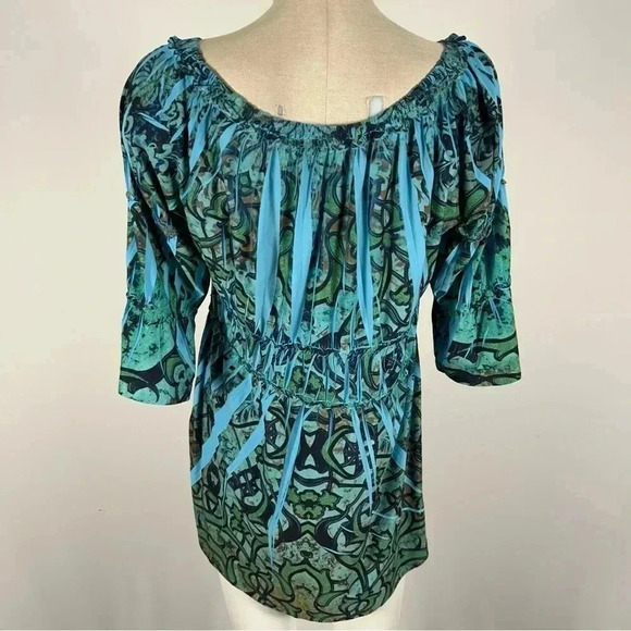 One World Jungle Ruffled Bell Sleeve Top  M - Picture 3 of 12